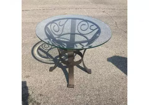 Round Glass and Metal End Table